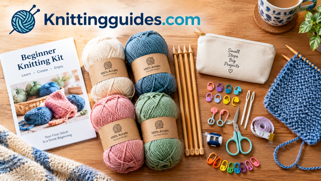 Beginner Knitting Kit Flat Lay
